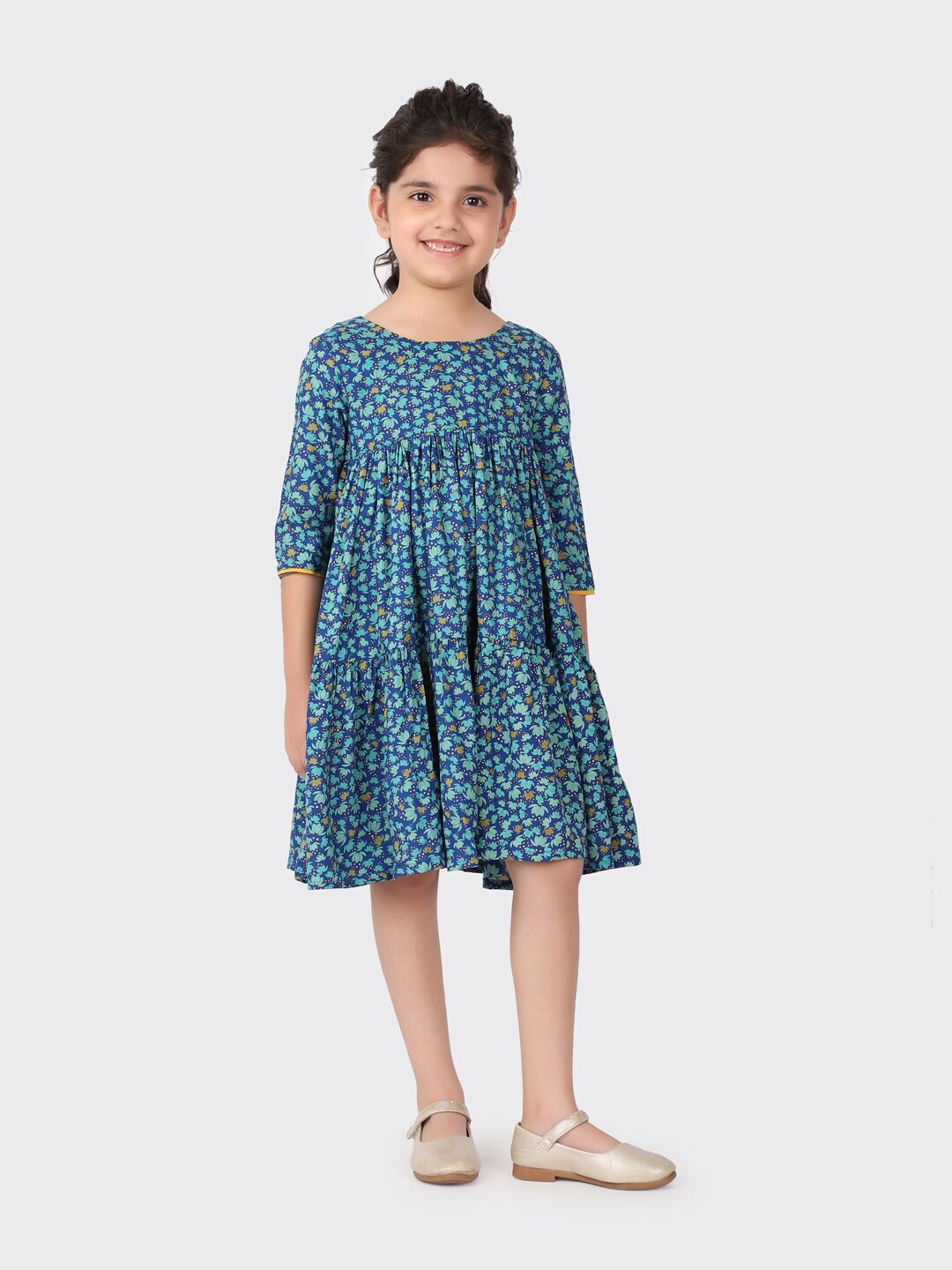 

Fabindia Girls Floral Printed Empire Dress, Blue