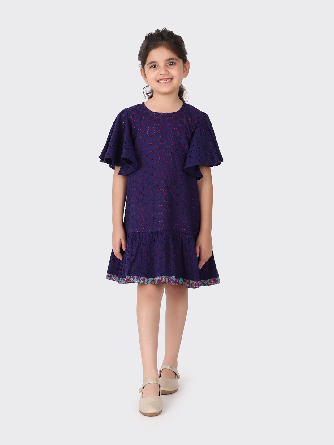 

Fabindia Girls Purple Drop-Waist Cotton Dress
