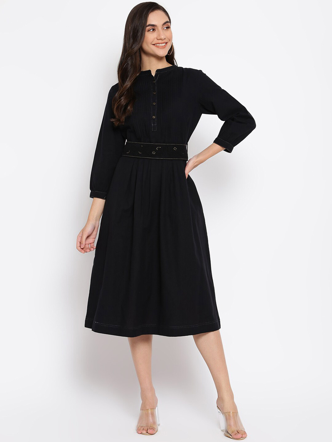 

Fabindia Black A-Line Embroidered Dress