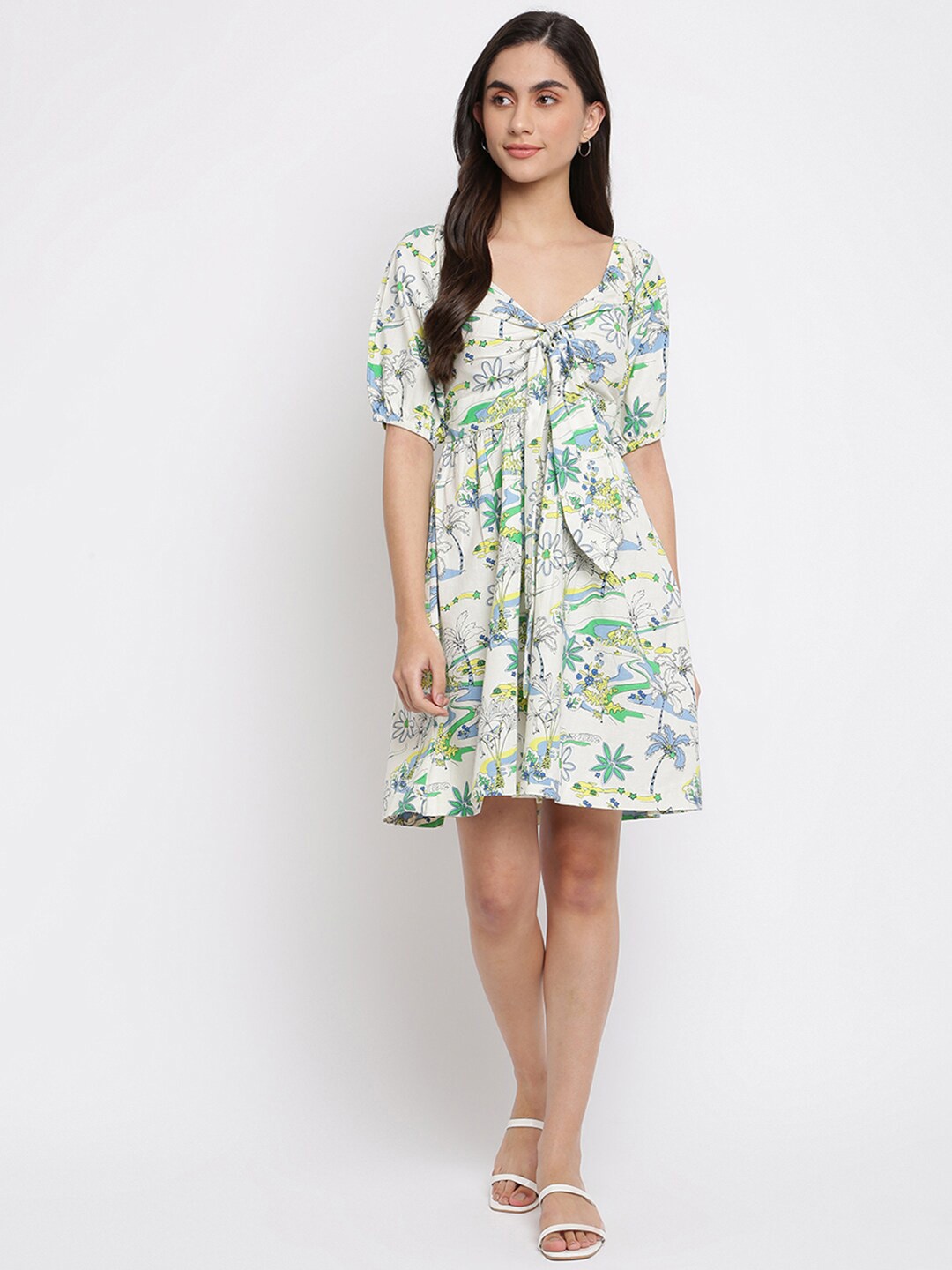 

Fabindia Women Off White Floral Cotton Dress