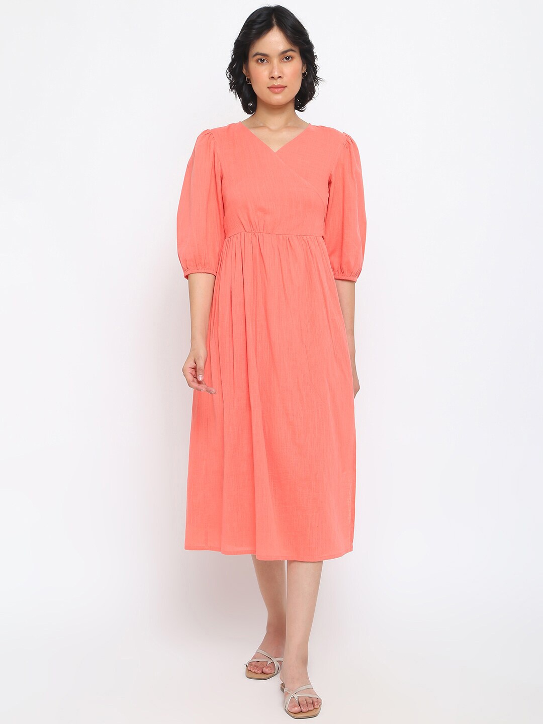 Fabindia Peach-Coloured Midi Dress