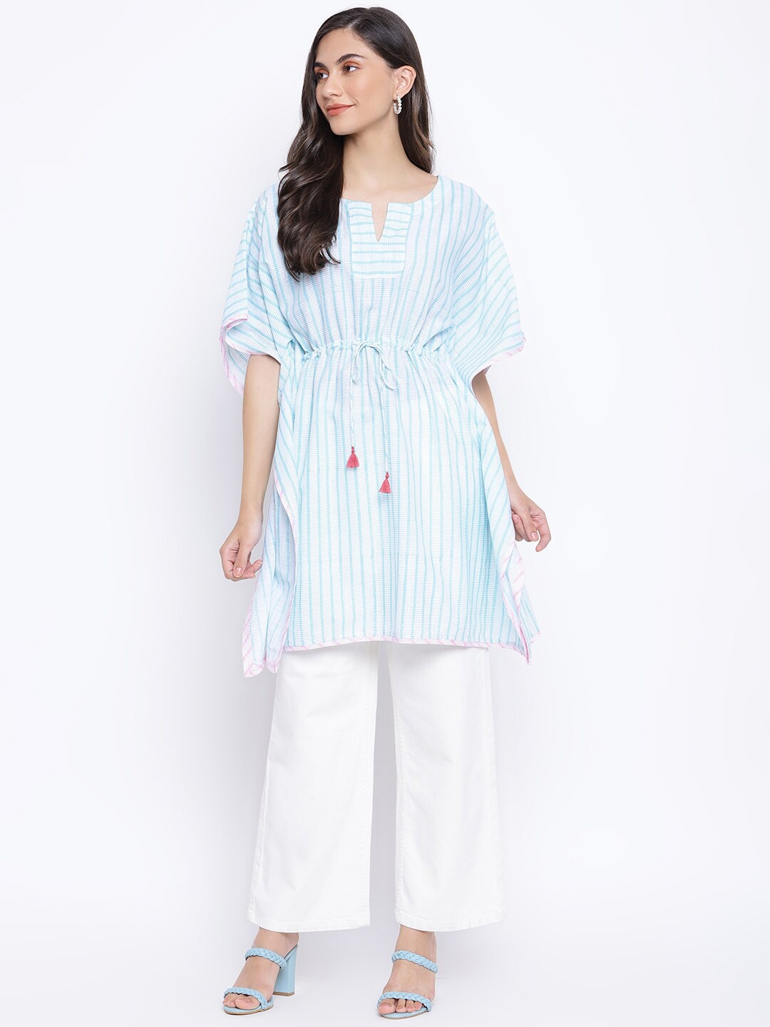 

Fabindia Women Blue Striped A-Line Dress