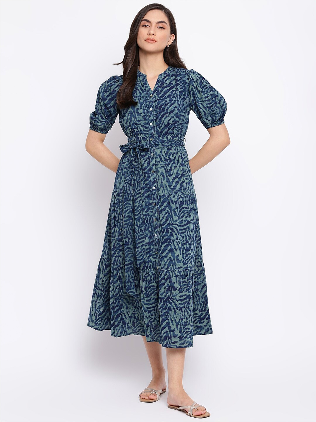 

Fabindia Women Blue A-Line Cotton Midi Dress