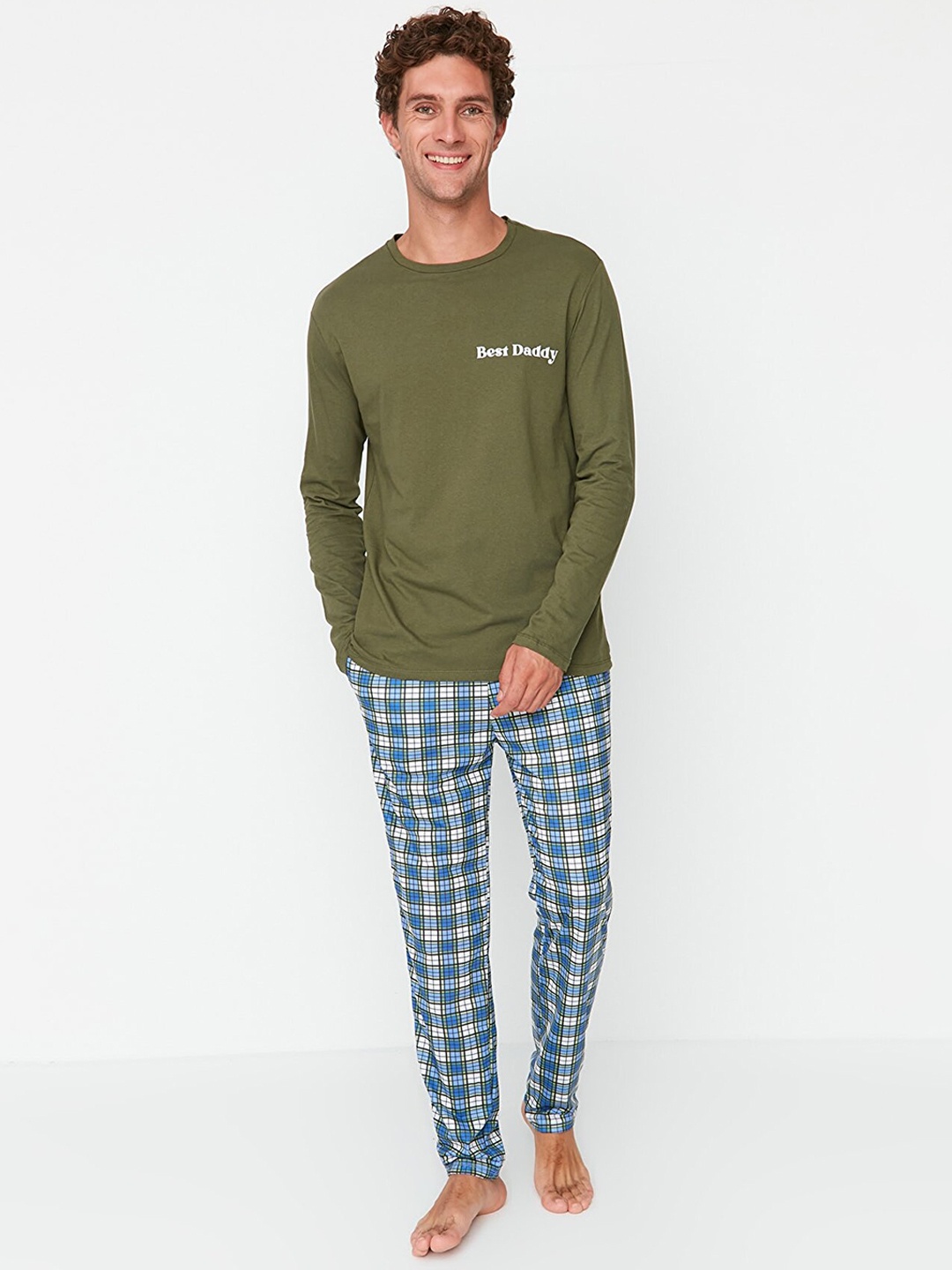 

Trendyol Men Checked Night Suit, Olive