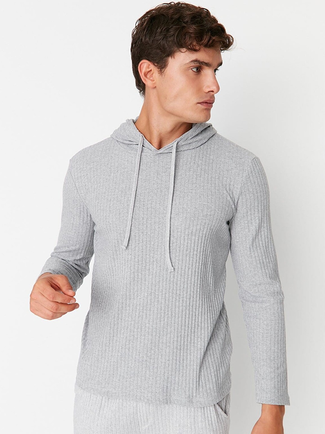 

Trendyol Men Solid Pure Cotton Night Suit, Grey