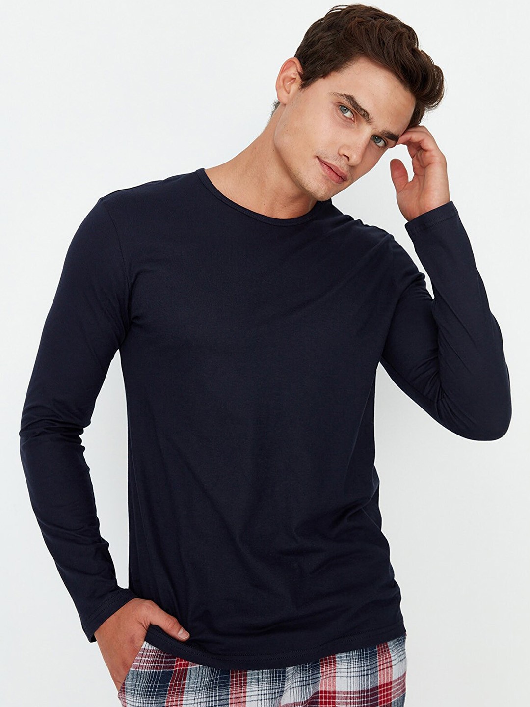 

Trendyol Men Navy Blue Pure Cotton Night suit