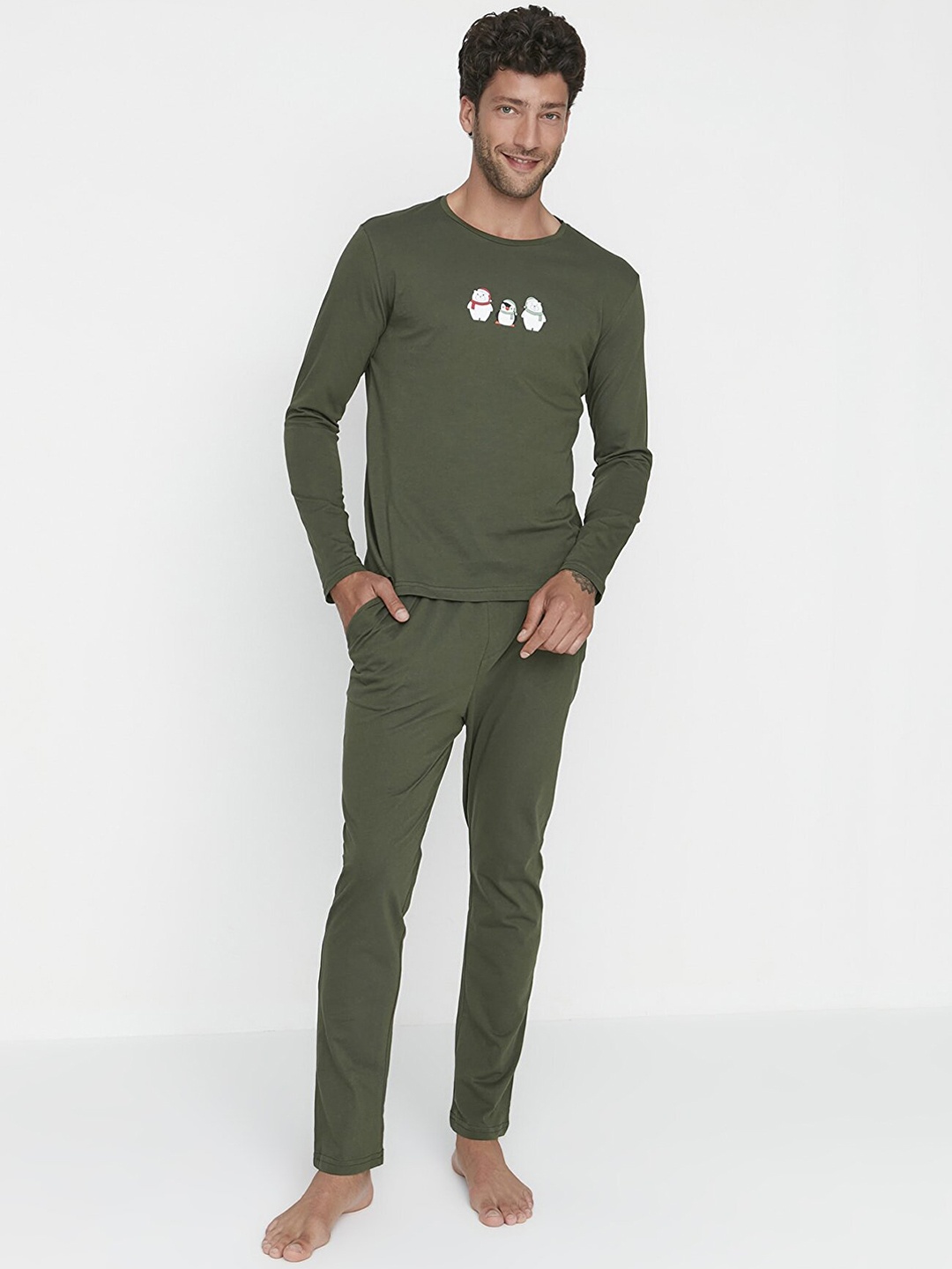 

Trendyol Men Khaki Pure Cotton Night suit