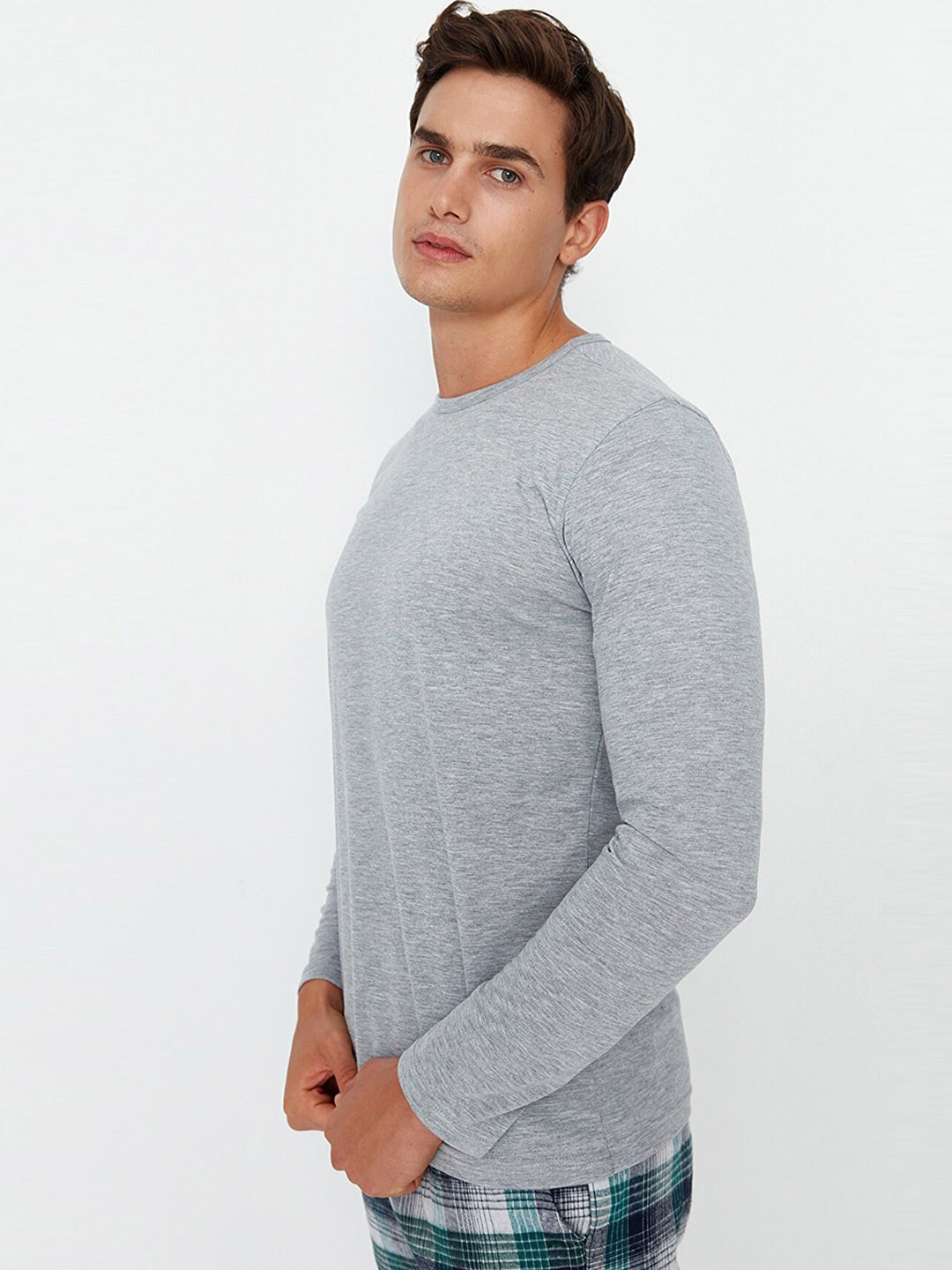 

Trendyol Men Grey & Green Pure Cotton Night suit
