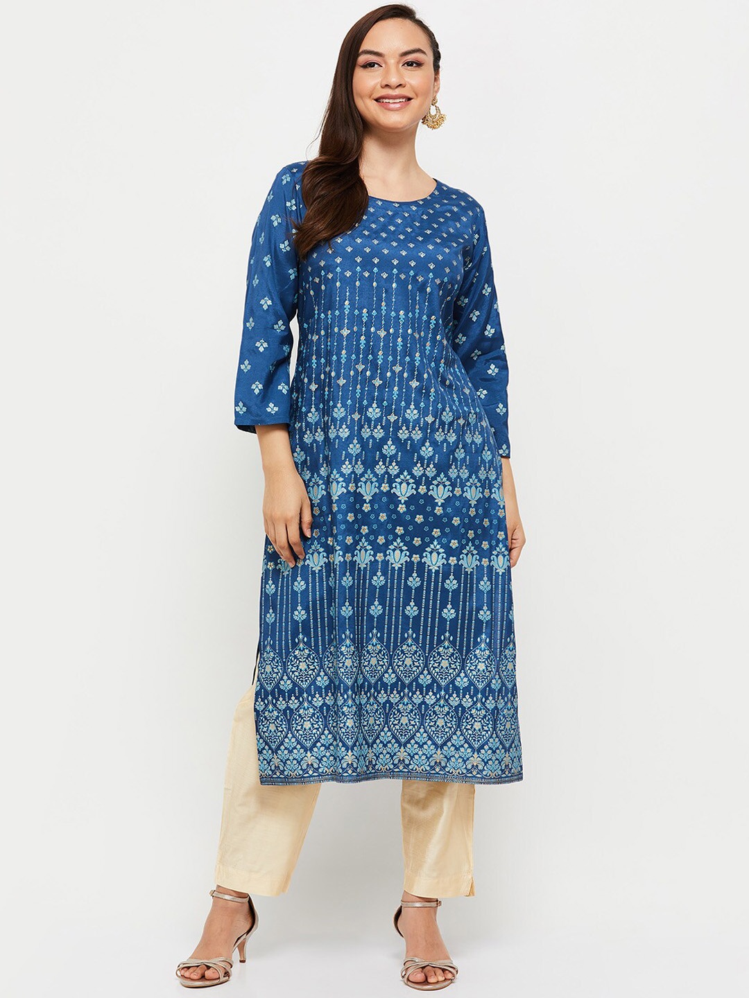 

max Women Blue Ethnic Motifs Printed Kurta