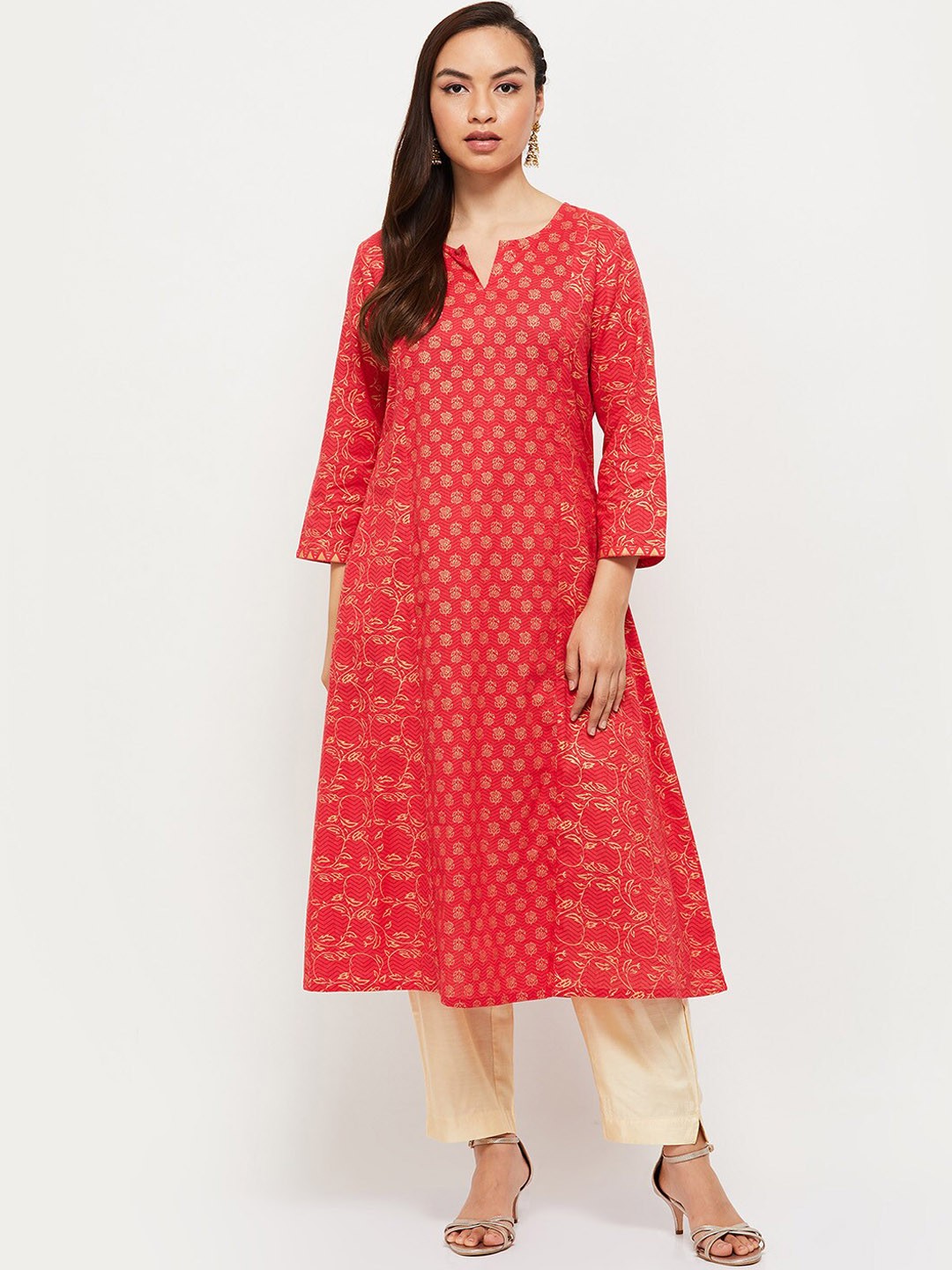

max Women Pink Ethnic Motifs Thread Work Kurta