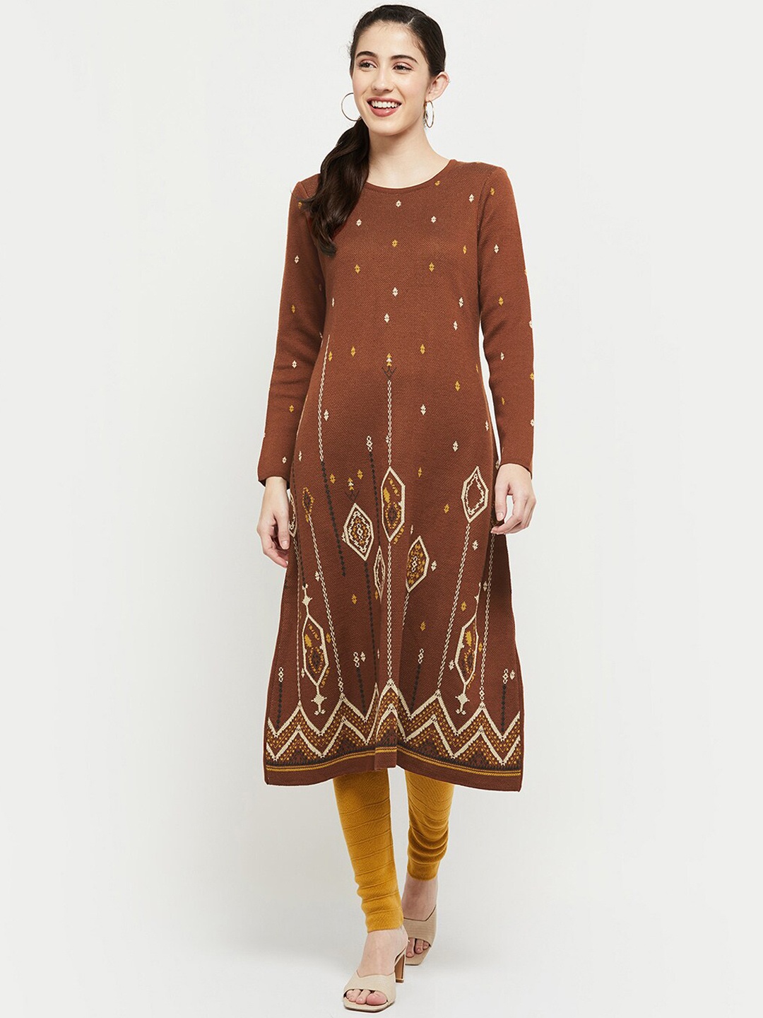 

max Women Rust Geometric Kurta