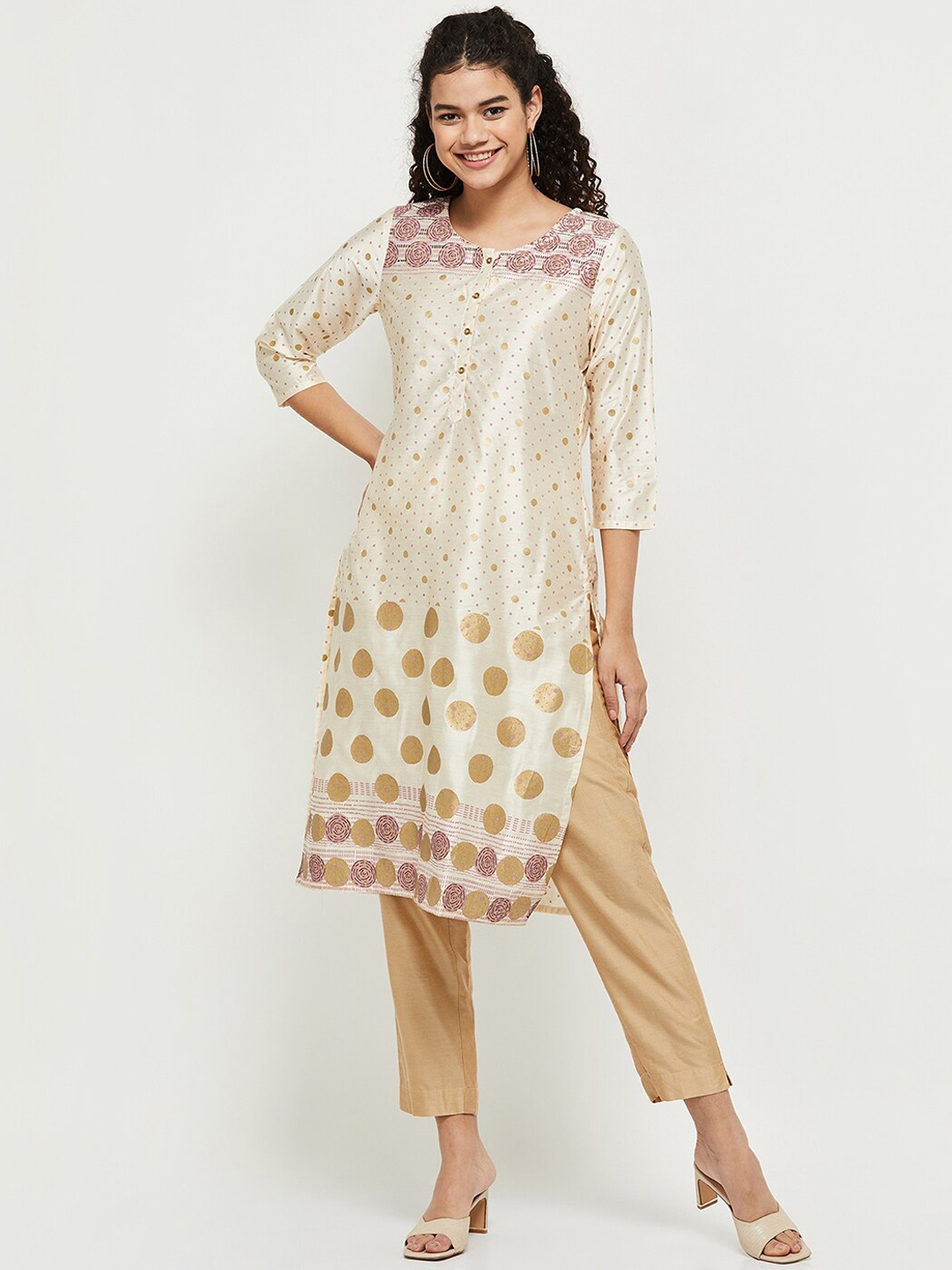 

max Women Off White Geometric Printed Kurta