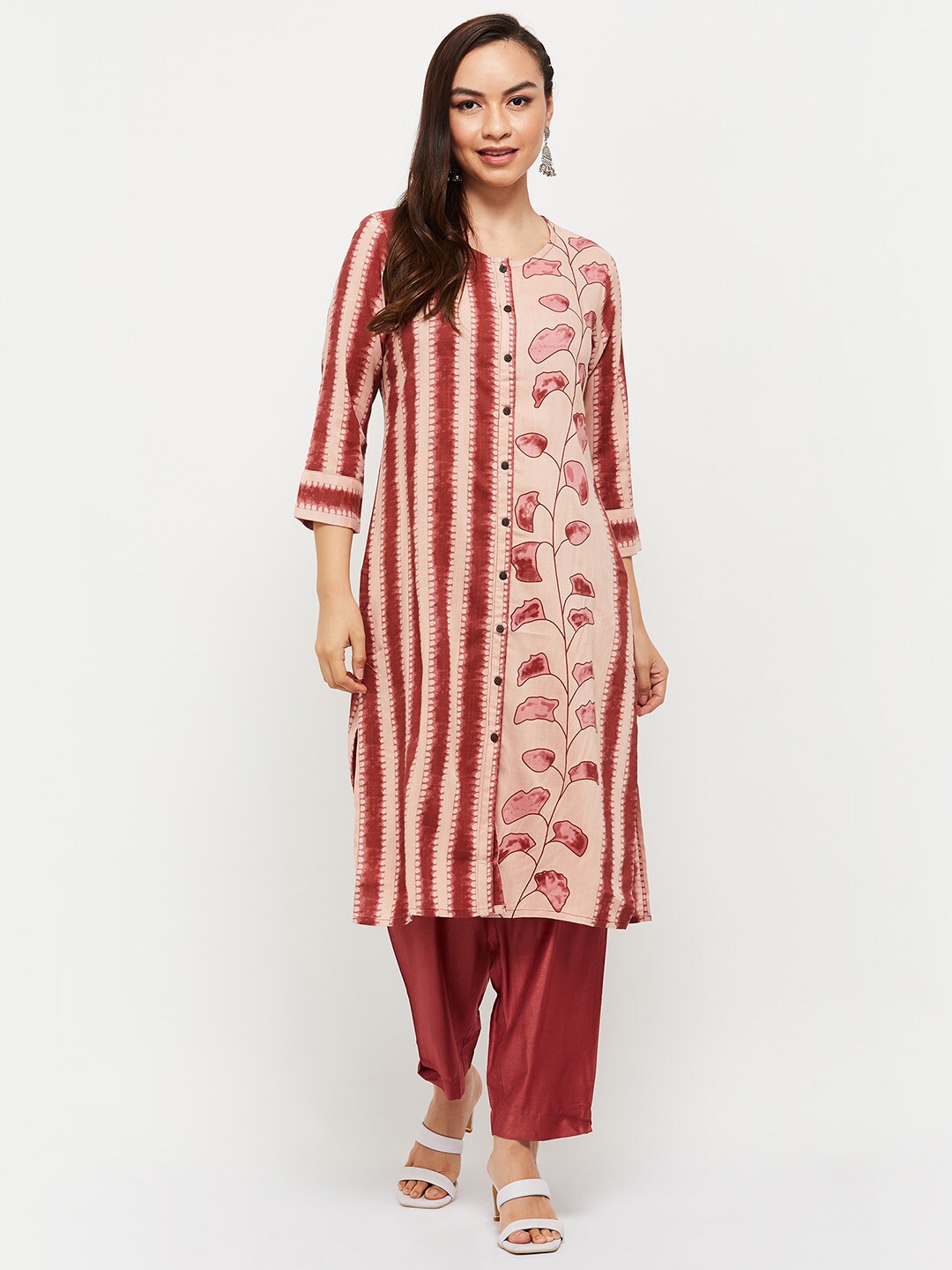 

max Women Brown And Cream Printed Kurta