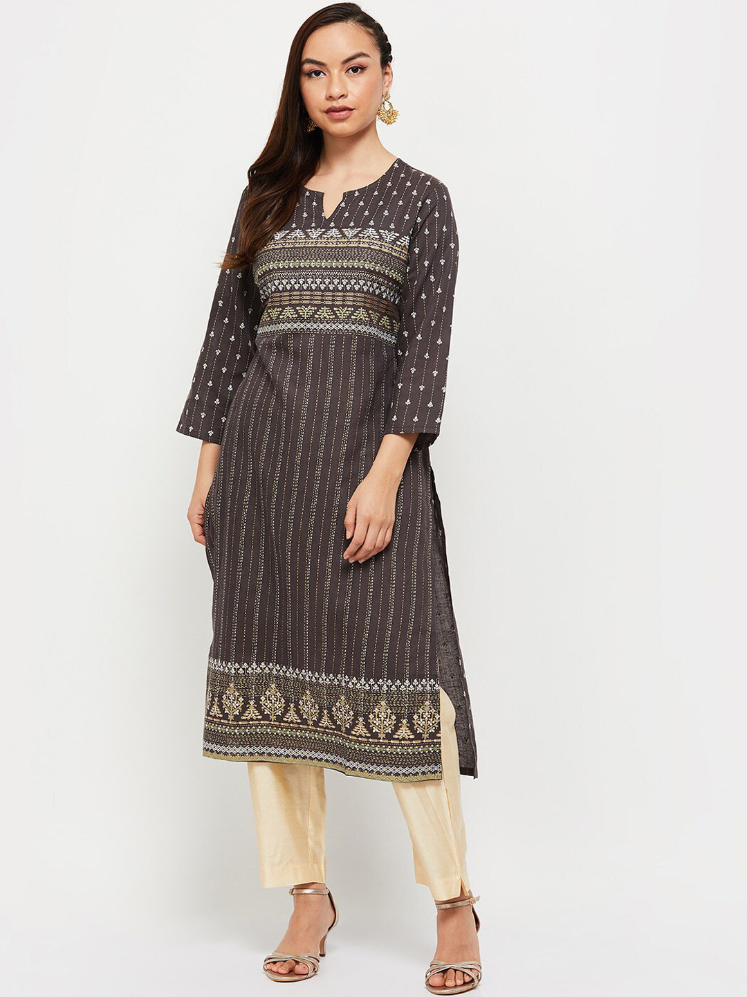 

max Women Grey Ethnic Motifs Printed Kurta