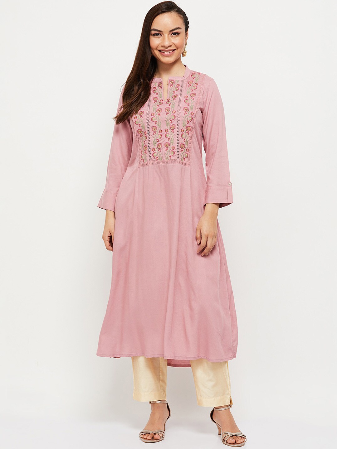 

max Women Purple Ethnic Motifs Embroidered Kurta