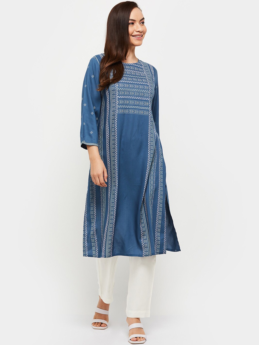 

max Women Blue Geometric Printed Kurta