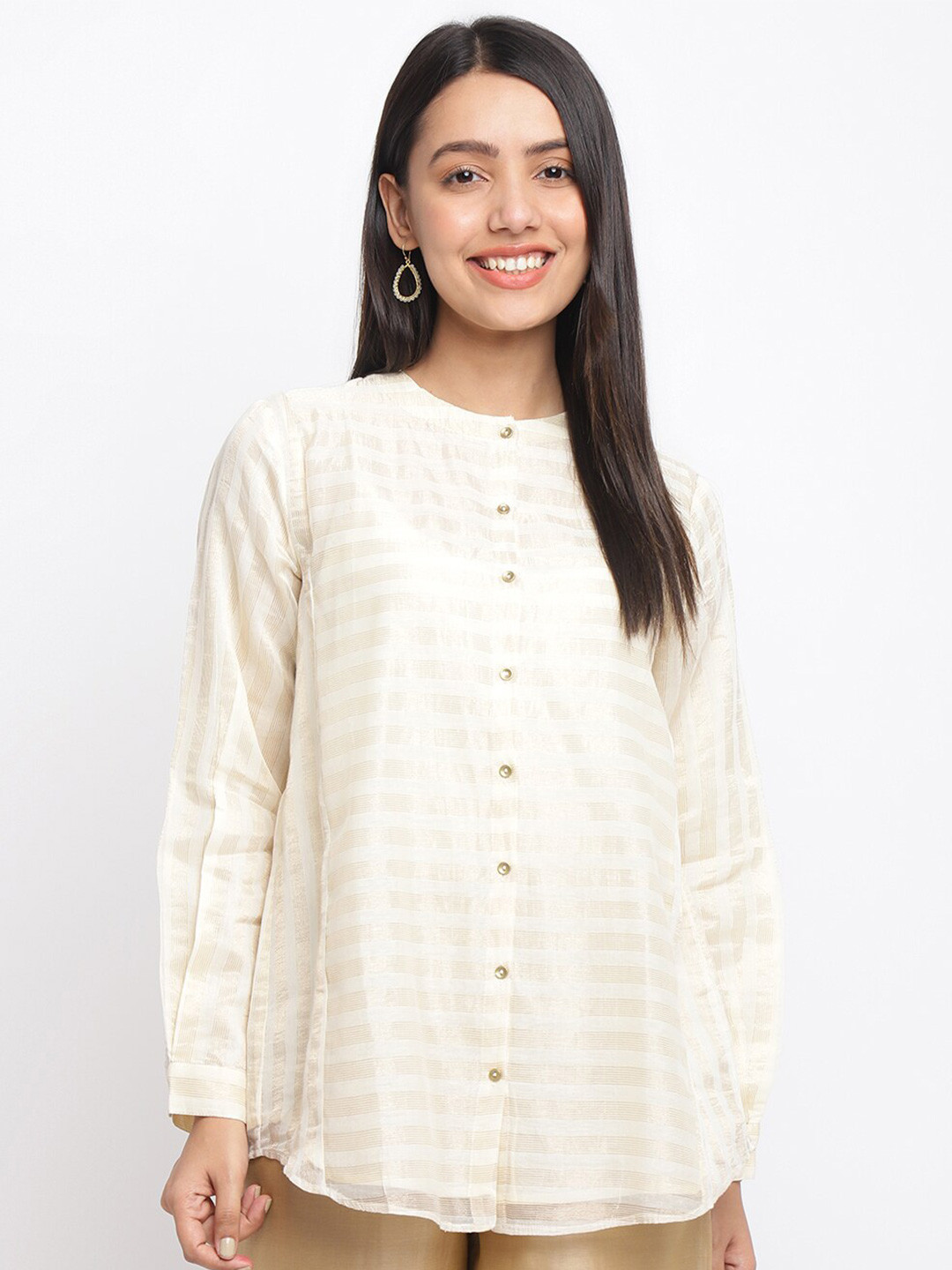

Fabindia Women Off White Striped Tunic