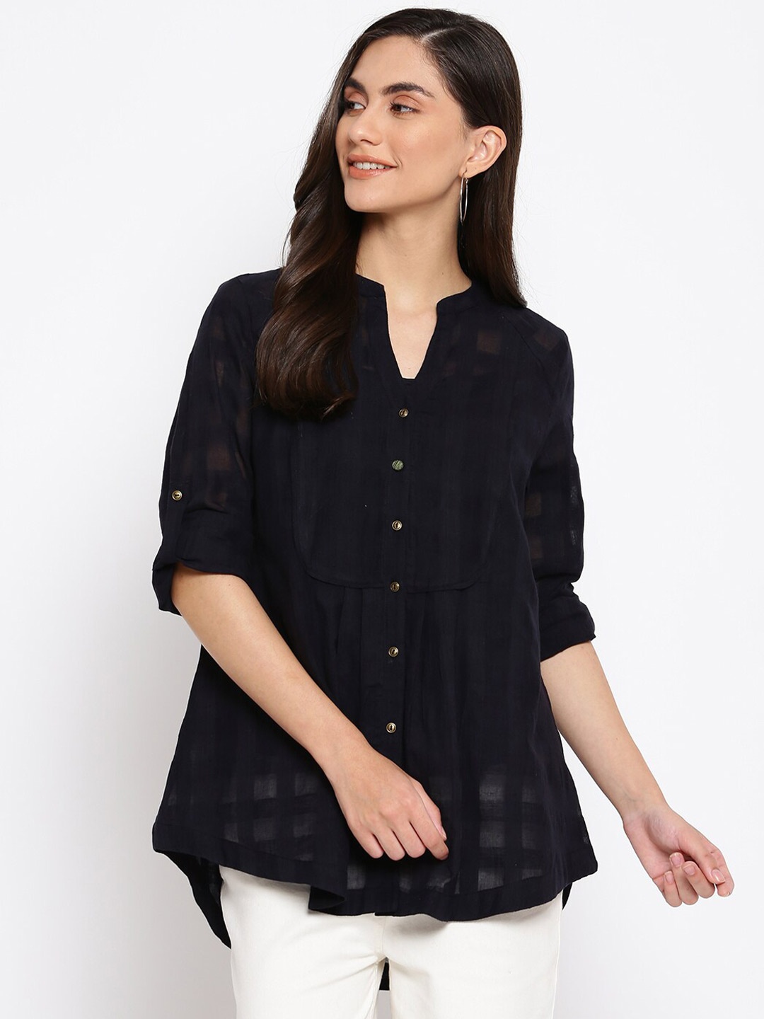 

Fabindia Black Mandarin Collar Tunic
