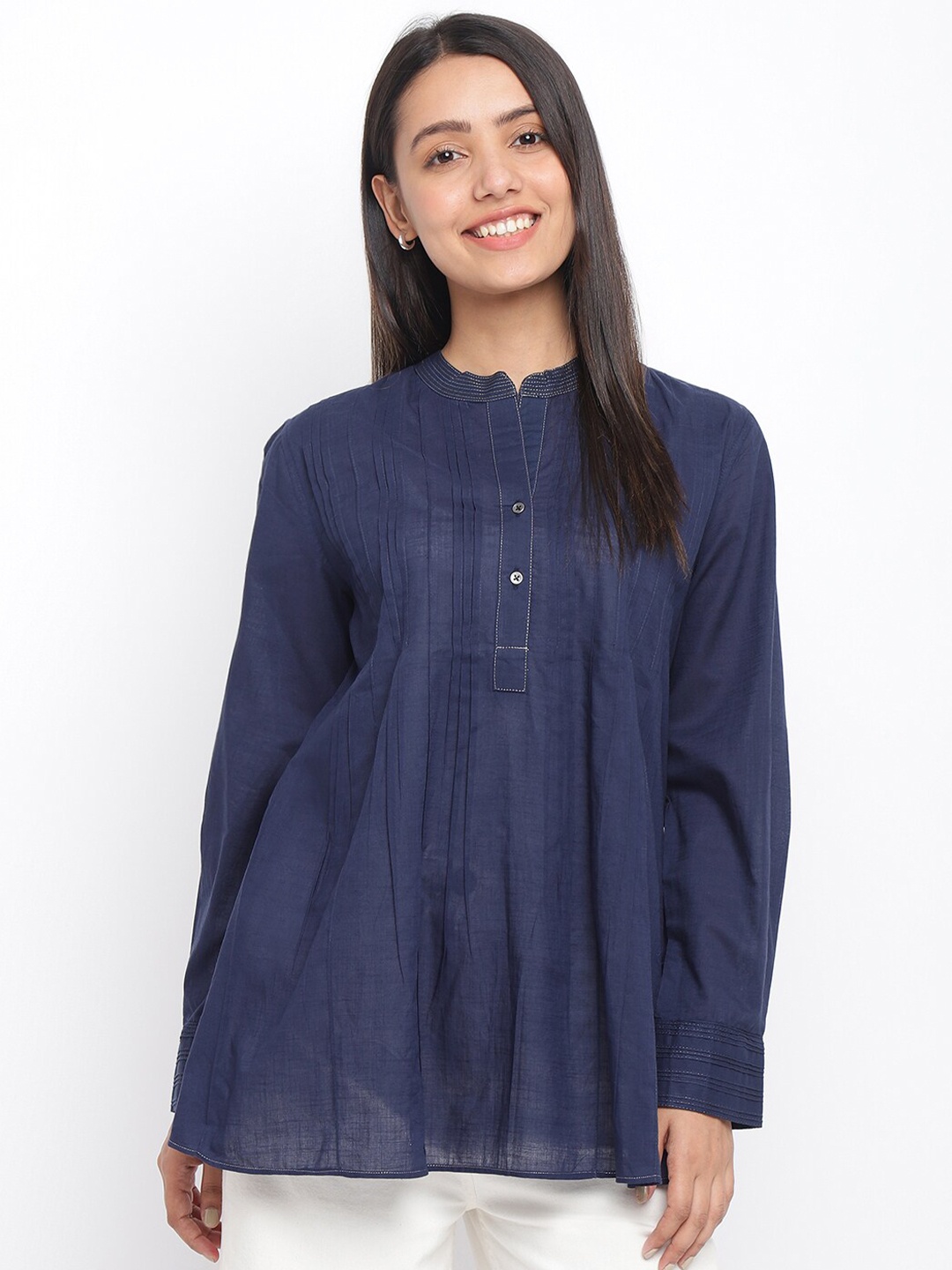 

Fabindia Blue Mandarin Collar Tunic