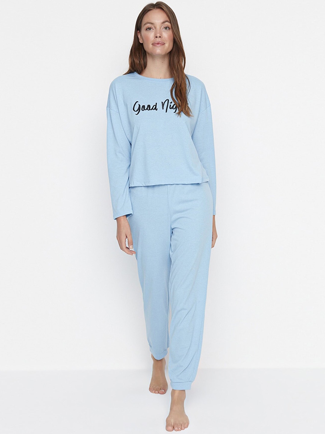 

Trendyol Women Blue Printed Night Suit