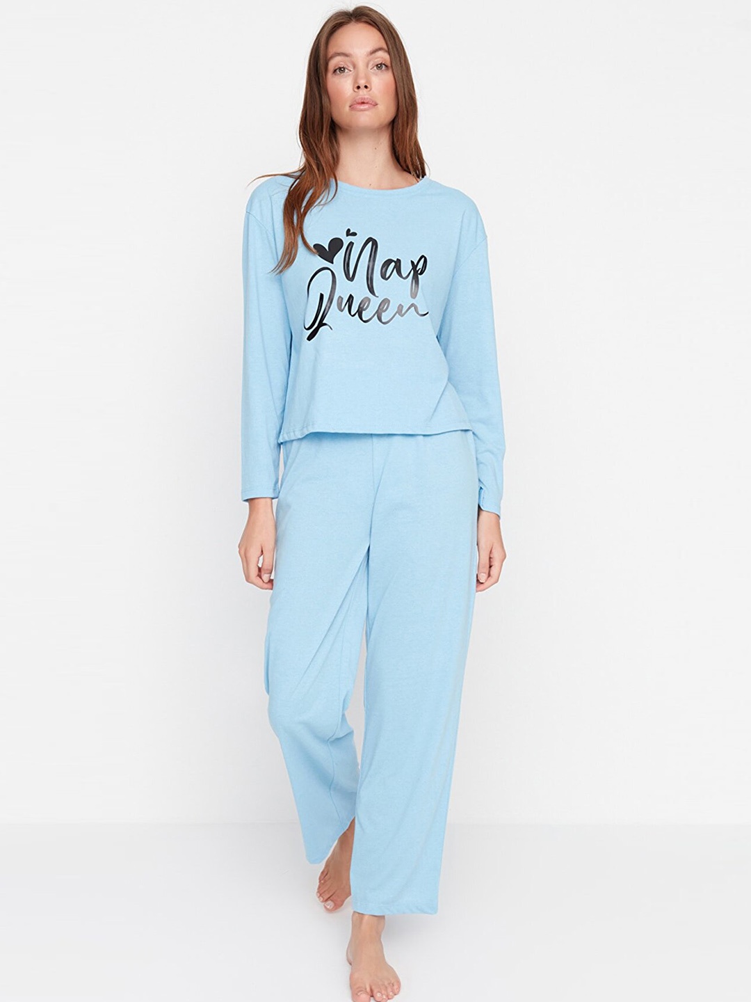 

Trendyol Women Blue & Black Printed Night suit