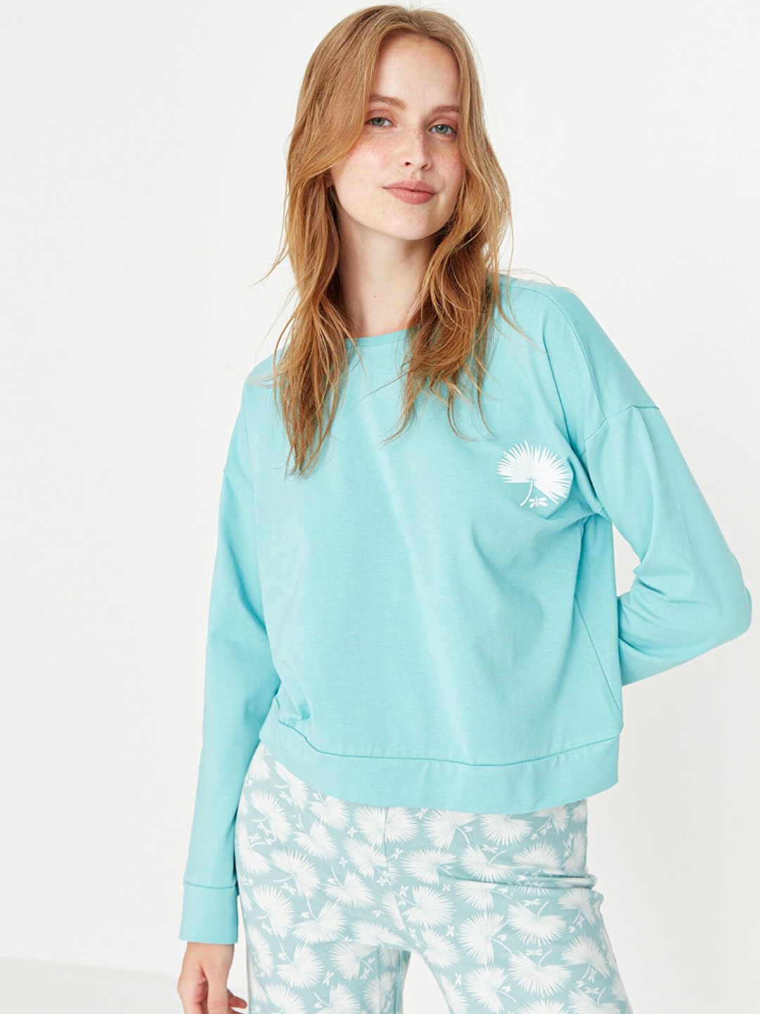 

Trendyol Women Sea Green Printed Night Suit