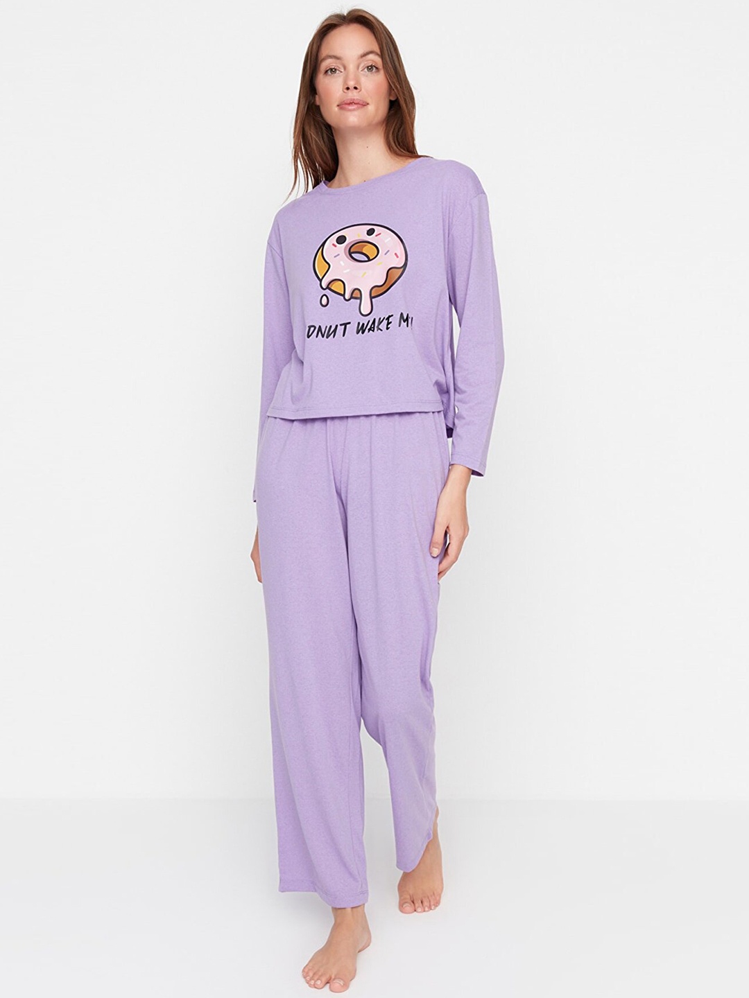 

Trendyol Women Purple Printed Night suit