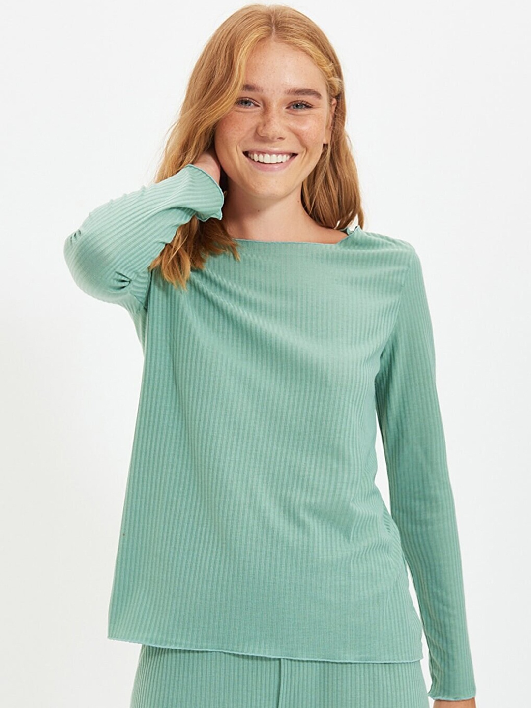 

Trendyol Women Striped Night Suit, Green