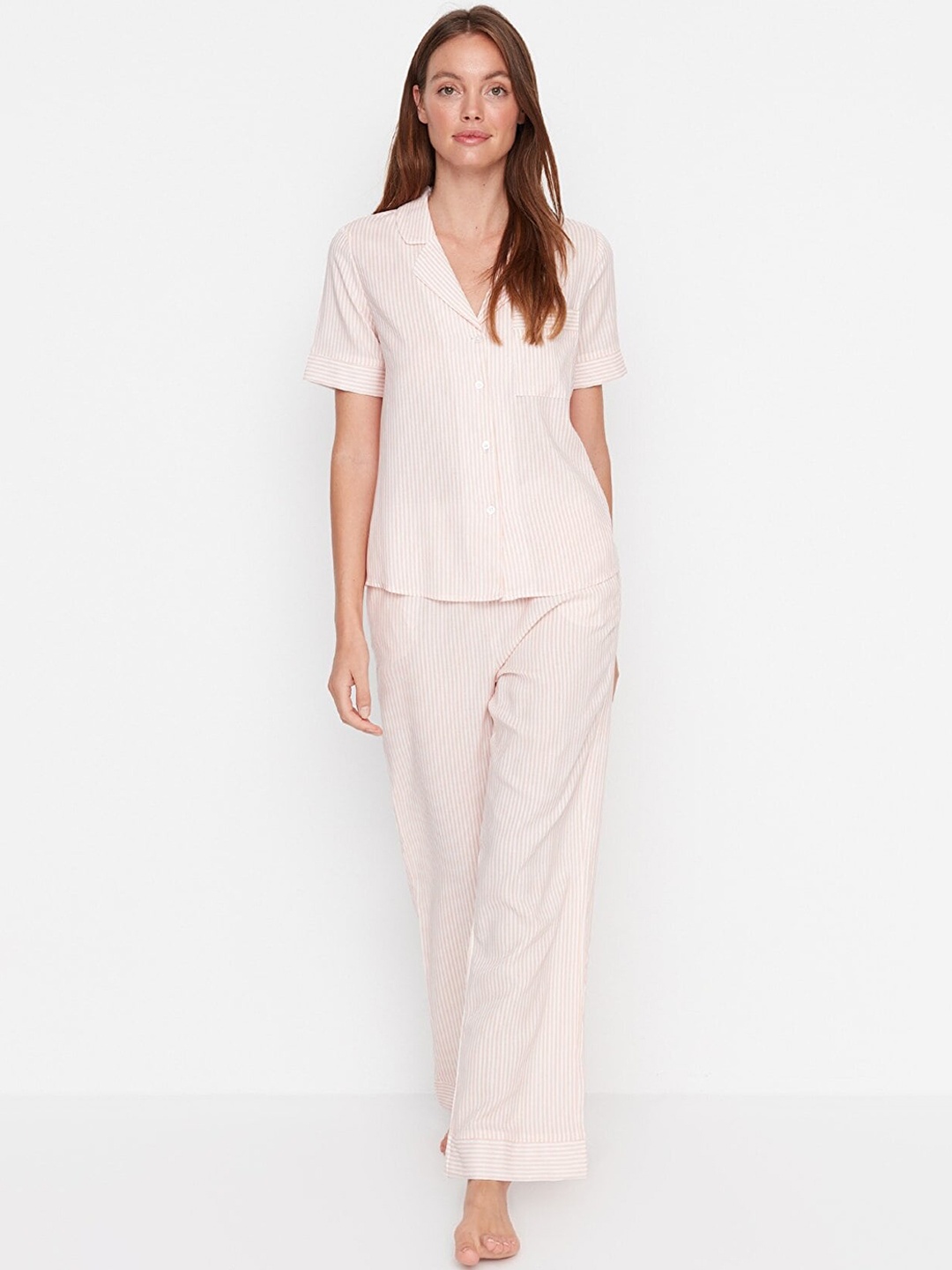 

Trendyol Women Pink Striped Night suit