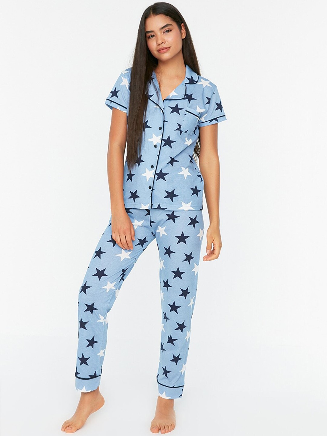 

Trendyol Women Blue Printed Night suit
