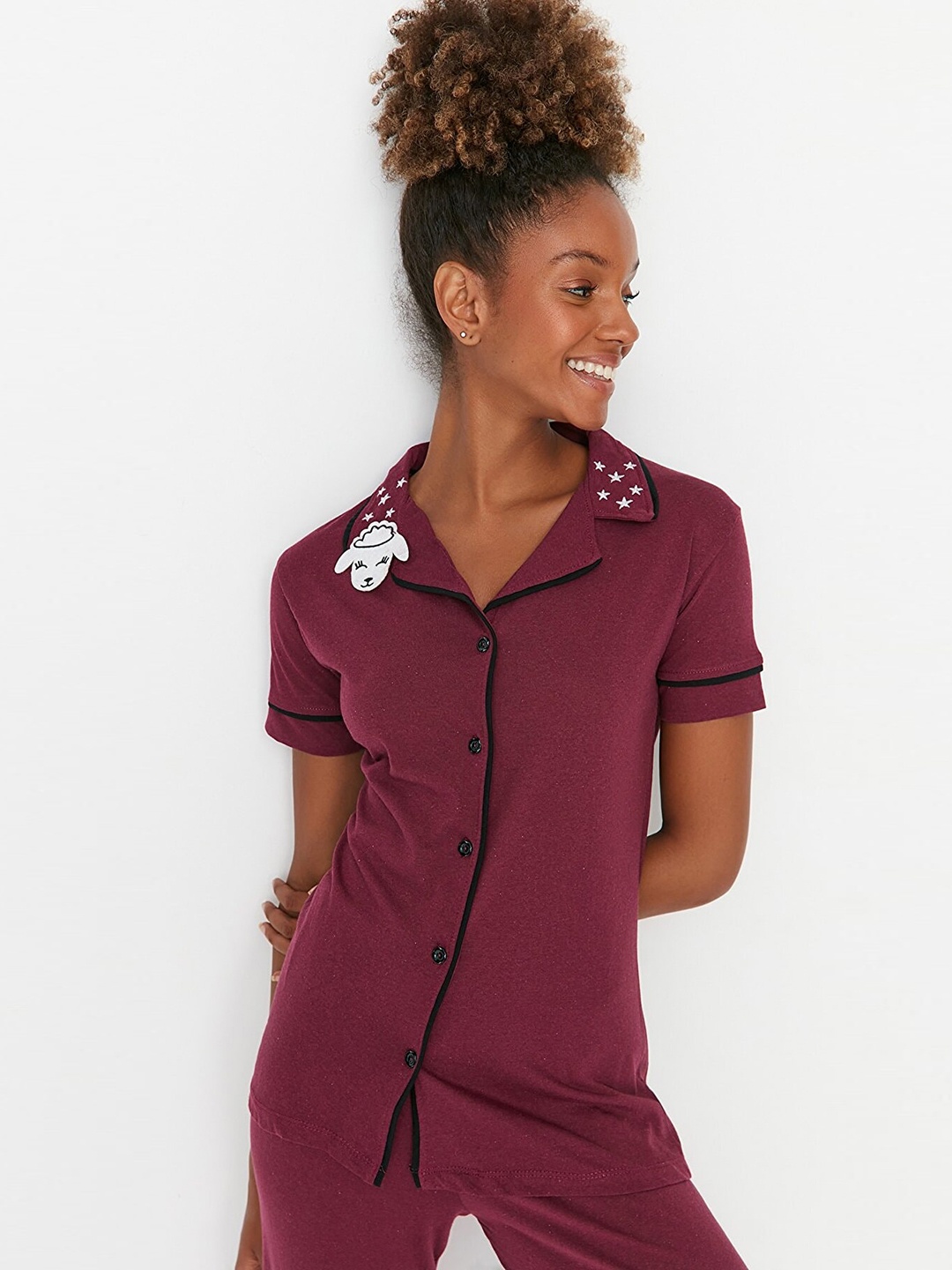 

Trendyol Women Maroon Pure Cotton Night suit