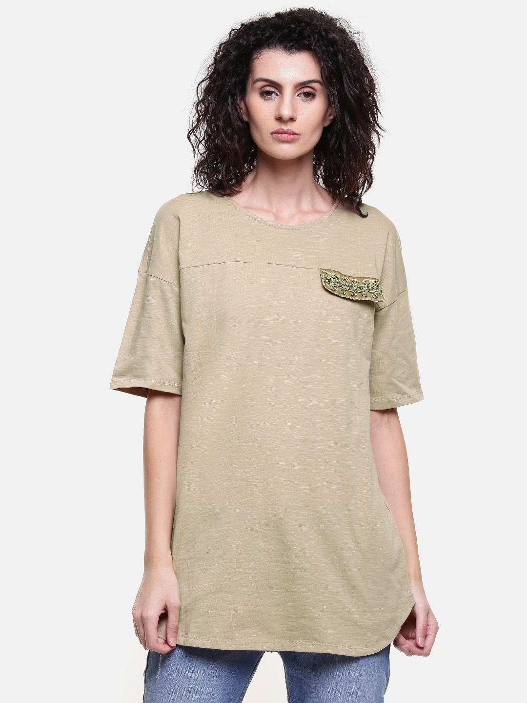 

Vero Moda Women Beige Solid Round Neck T-shirt