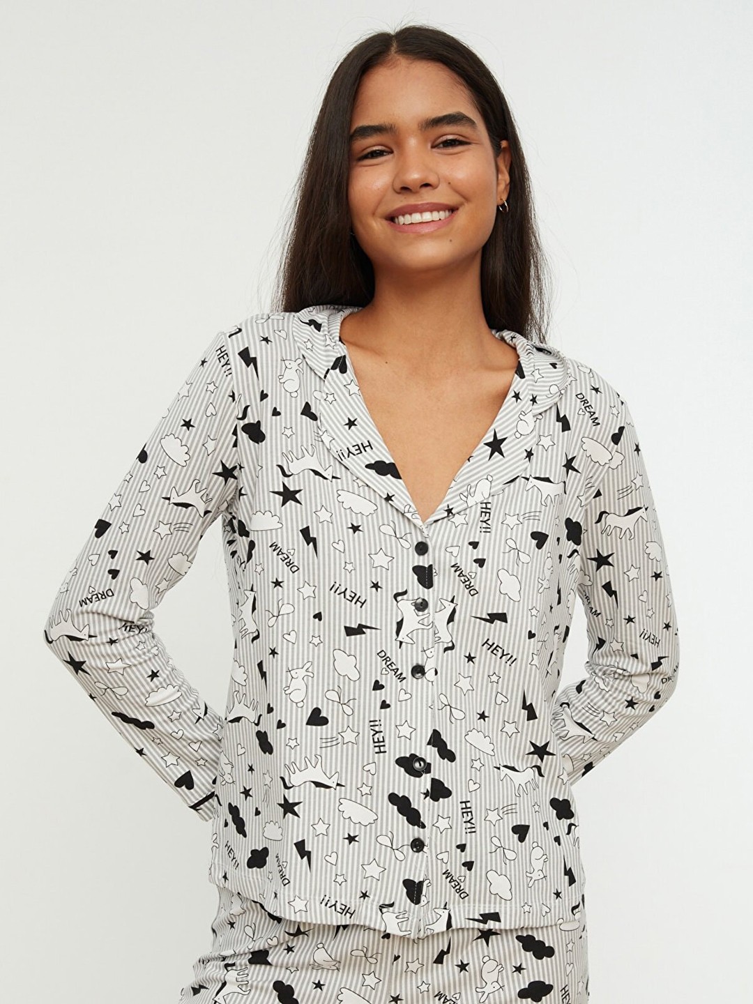 

Trendyol Women Grey Cotton Printed Night suit
