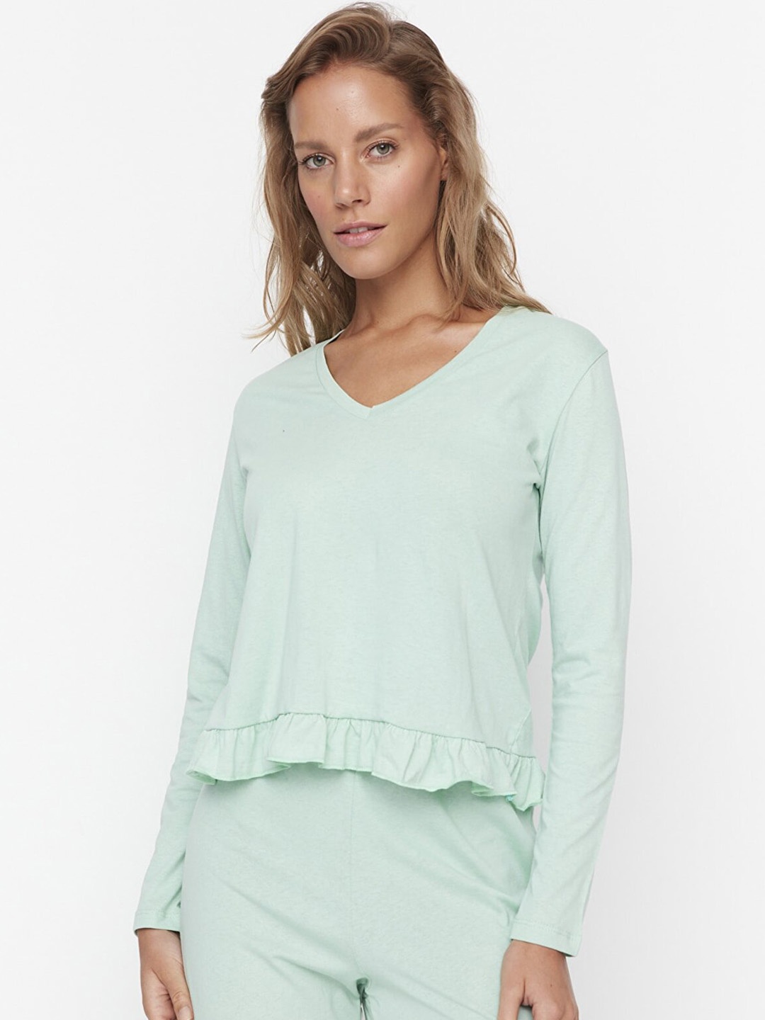 

Trendyol Women Green Solid Pure Cotton Night suit