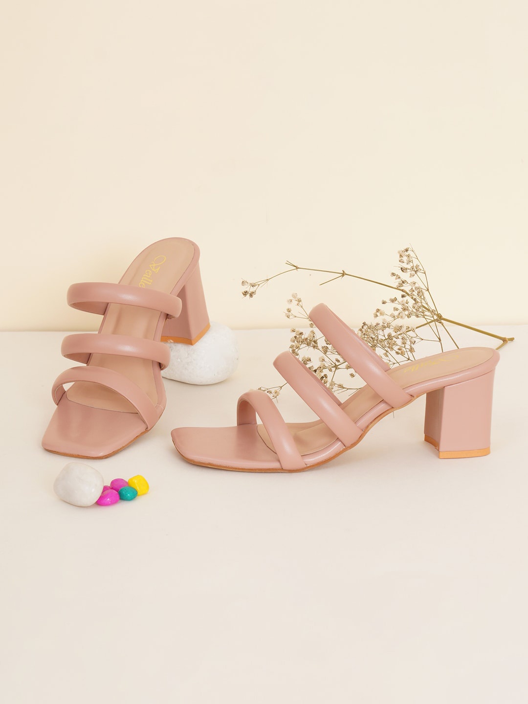 

VEILLE Women Peach-Coloured PU Block Sandals