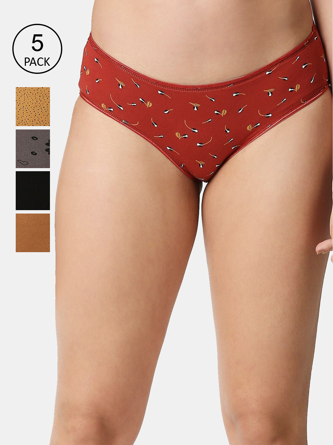 

RedRose Women Pack Of 5 Printed Hipster Briefs 5 Combo No 16, Beige