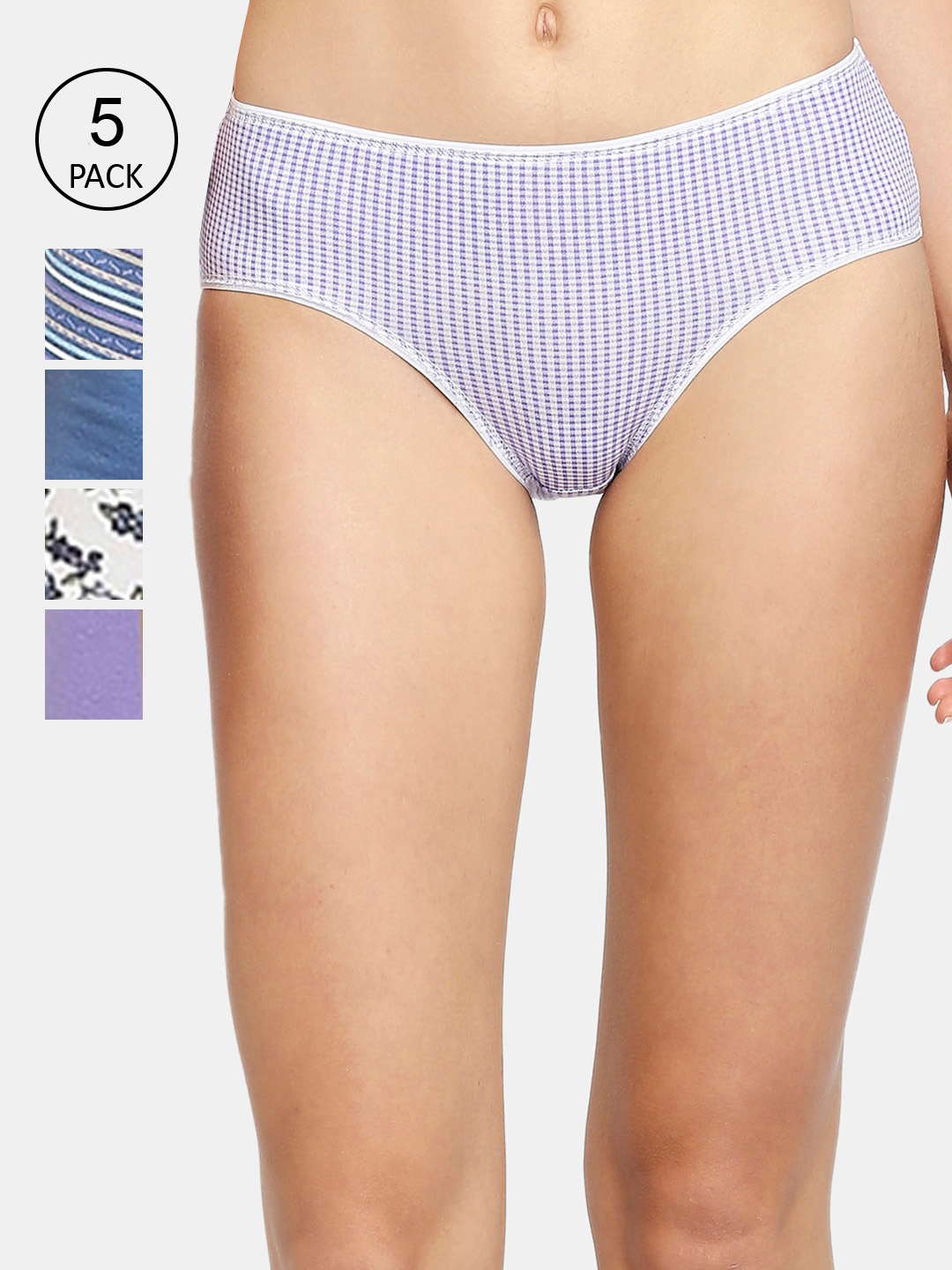 

RedRose Women Pack Of 5 Printed Hipster Briefs, Blue