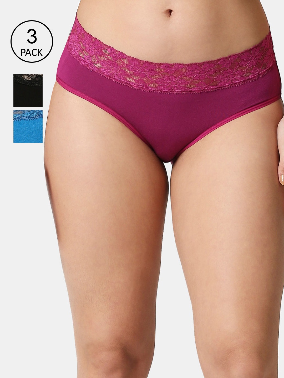 

RedRose Women Pack Of 3 Solid Bikini Briefs, Blue