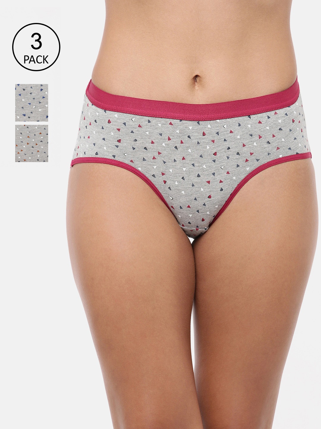 

RedRose Women Pack Of 3 Printed Cotton Hipster Briefs, Grey