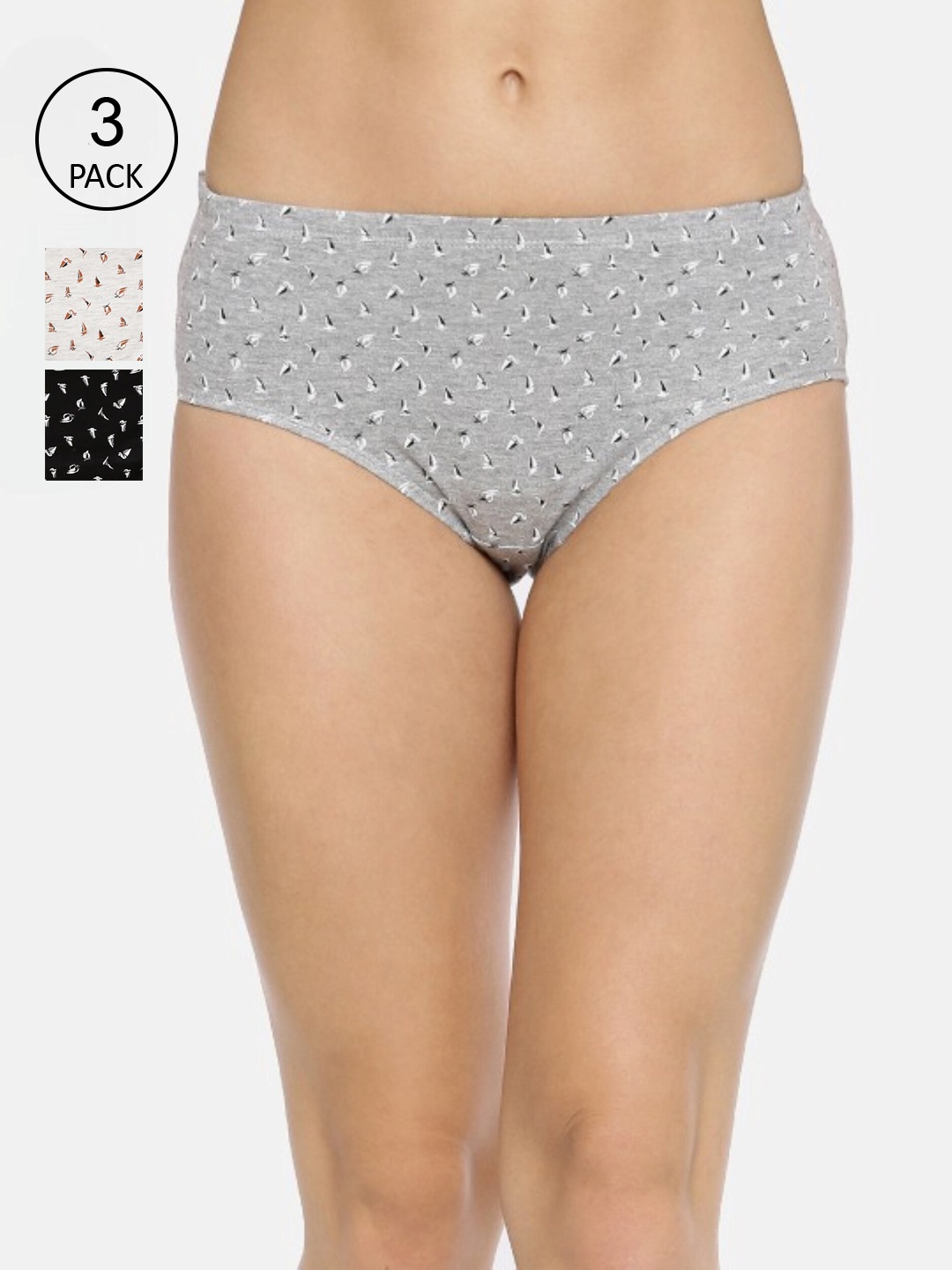 

RedRose Women Pack Of 3 Printed Cotton Hipster Briefs, Grey