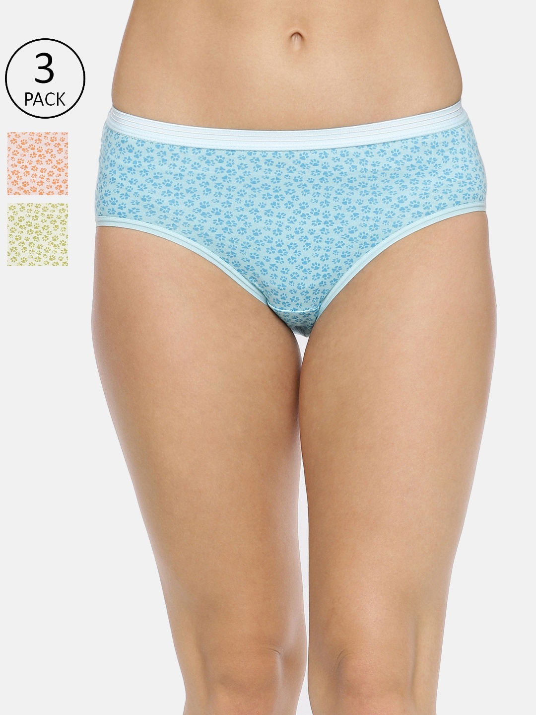 

RedRose Women Pack Of 3 Printed Hipster Briefs, Blue