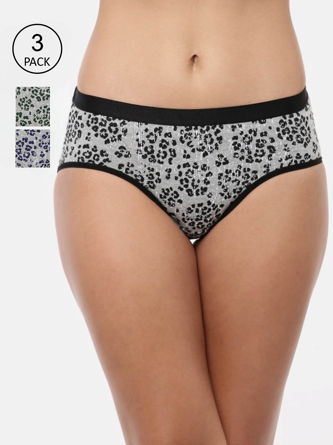 

RedRose Women Pack Of 3 Printed Hipster Briefs, Black