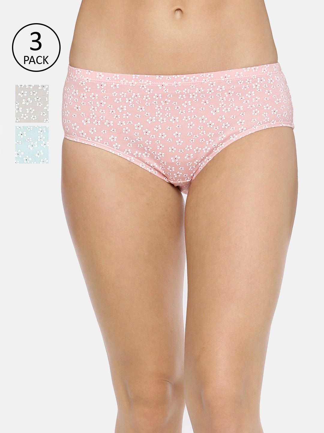 

RedRose Women Pack Of 3 Floral Printed Cotton Hipster Briefs, Pink