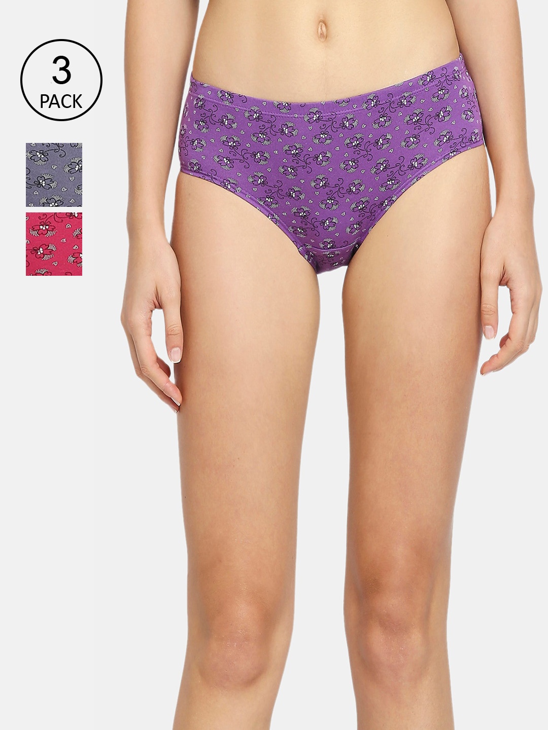 

RedRose Women Plus Size Pack Of 3 Floral Printed Hipster Briefs, Purple