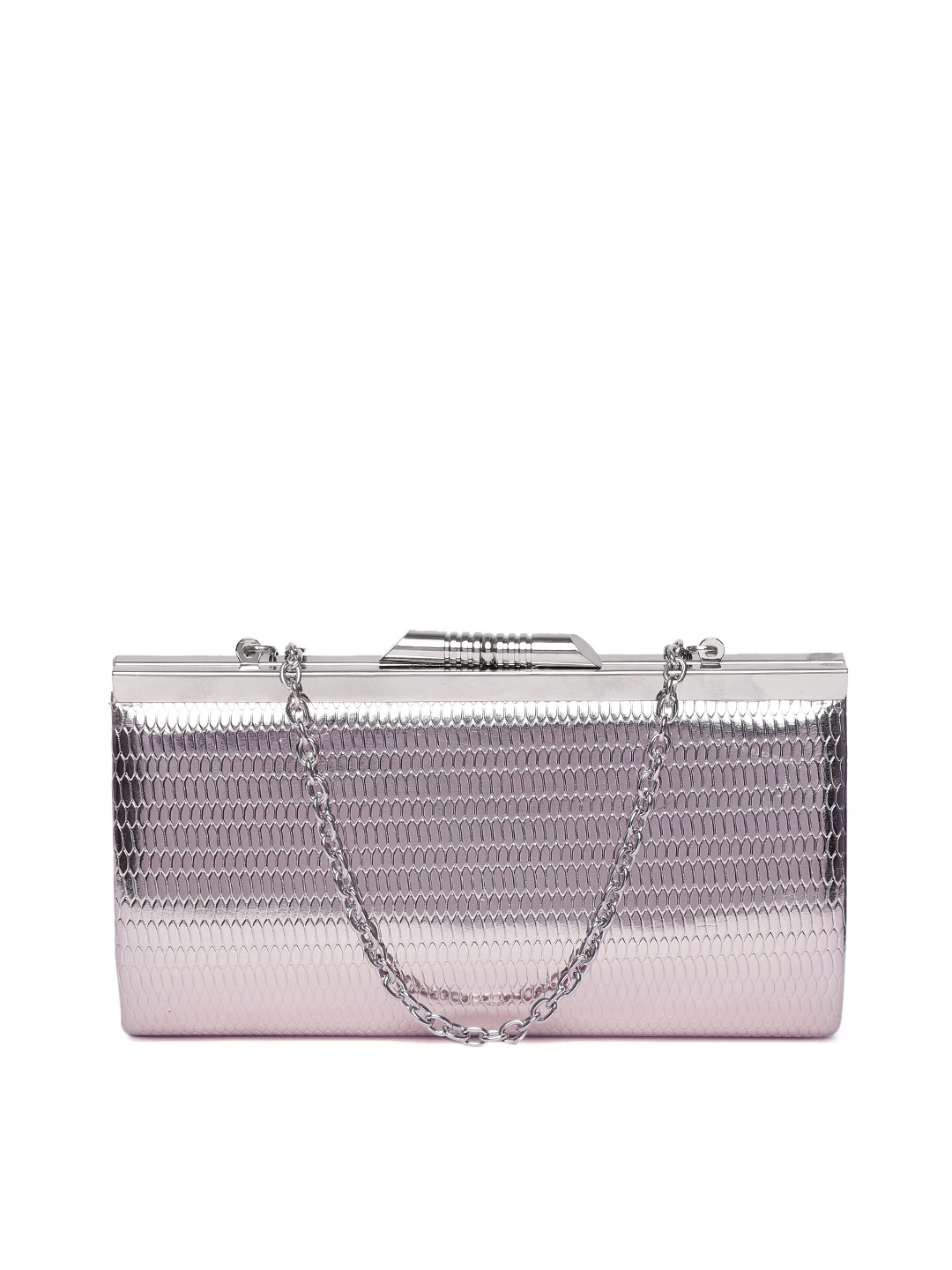 

GIORDANO Silver-Toned Textured Clutch with Chain Strap