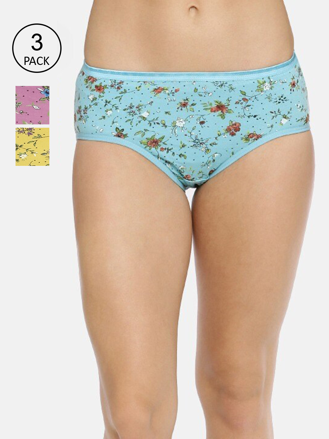 

RedRose Women Pack Of 3 Printed Cotton Hipster Briefs, Yellow