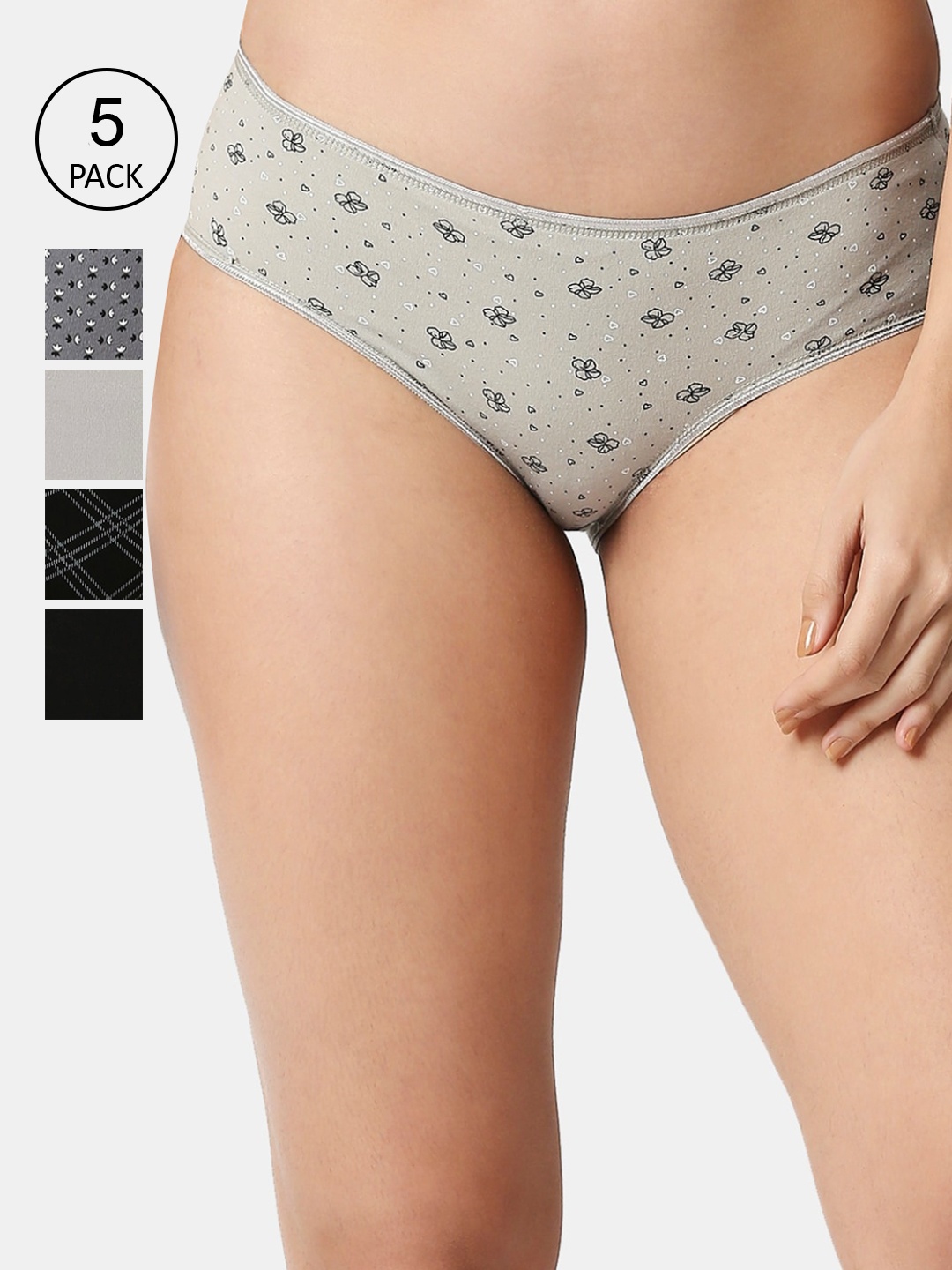 

RedRose Women Pack Of 5 Assorted Printed Hipster Briefs