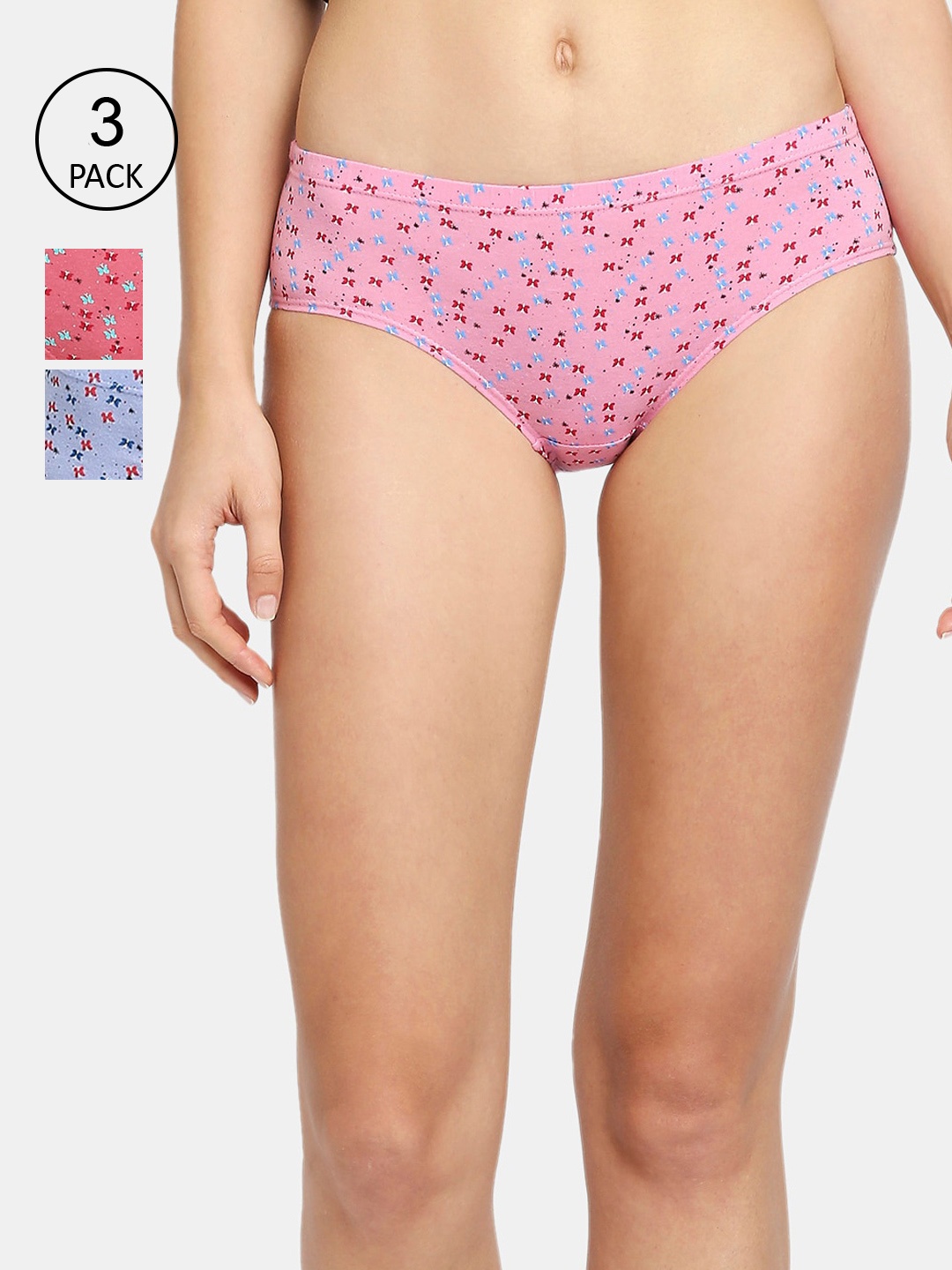 

RedRose Women Pack Of 3 Printed Cotton hipster BriefsPT Inner LC, Pink