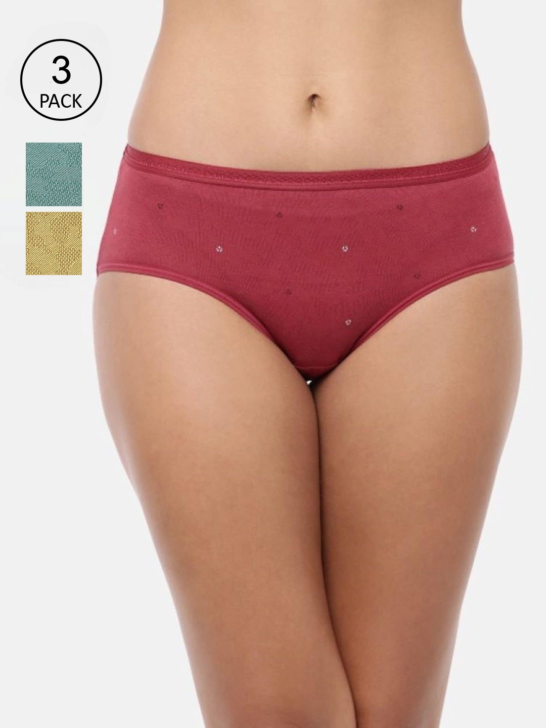 

RedRose Women Pack Of 3 Printed Hipster Cotton Briefs, Maroon