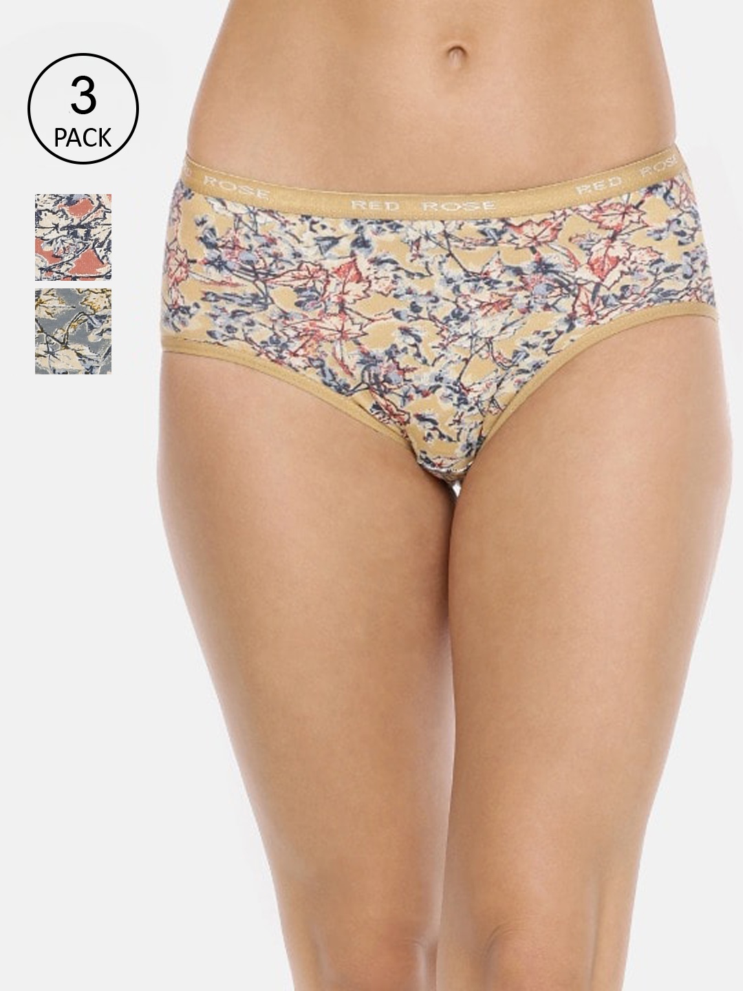 

RedRose Women Pack of 3 Assorted Printed Hipster Briefs, Multi